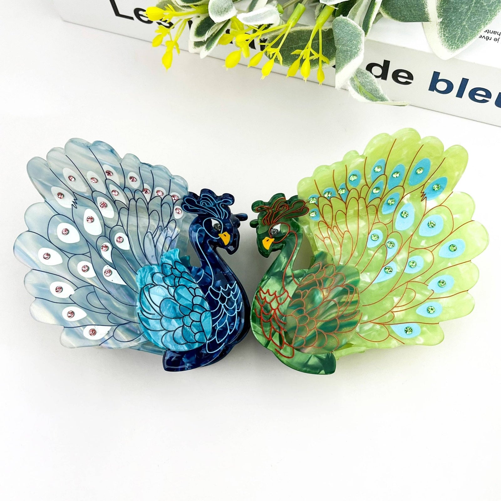 Peacock Acetate Hair Claw Clip, Elegant Animal Hair Clip - Abigail Fox Designs Nantucket