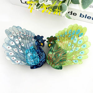 Peacock Acetate Hair Claw Clip, Elegant Animal Hair Clip - Abigail Fox Designs Nantucket