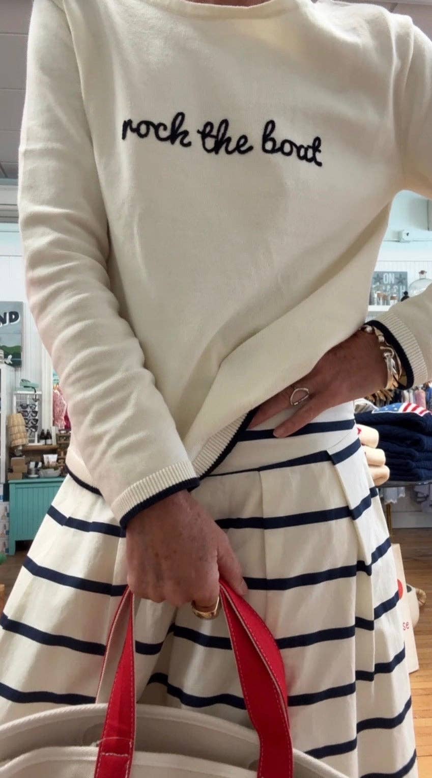 Rock The Boat Embroidered Boat Neck Cotton Sweater - Abigail Fox Designs Nantucket