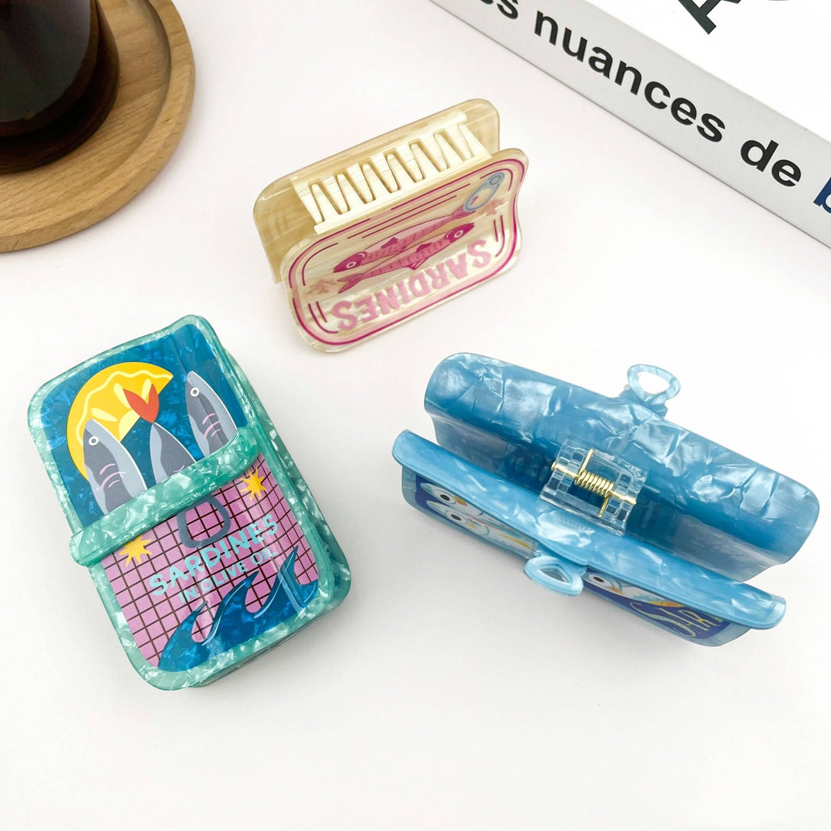 Sardine Can Hair Claw Clip, Creative Fish Tin Hair Clip - Abigail Fox Designs Nantucket