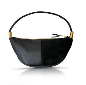 Sling Bag in Black Leather with a Black Handle - Abigail Fox Designs Nantucket