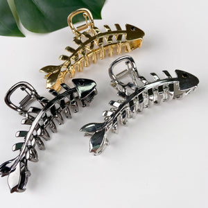 Stylish Metal Fishbone Shaped Minimalistic Grip Clip 3.9" - Abigail Fox Designs Nantucket