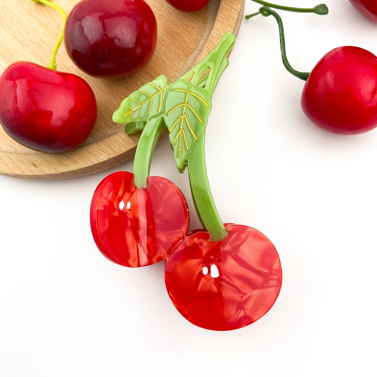 Sweet Red Cherry Claw Clip, Twin Cherries Hair Clip - Abigail Fox Designs Nantucket