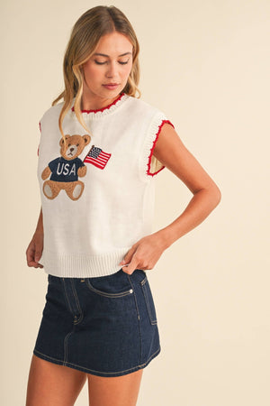 USA Flag Teddy Bear Sweater - Abigail Fox Designs Nantucket