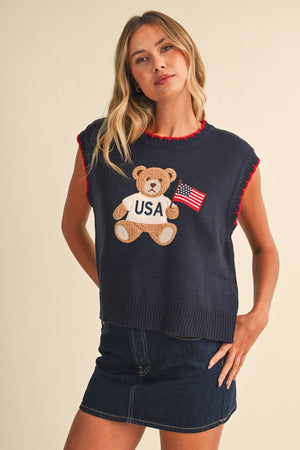 USA Flag Teddy Bear Sweater - Abigail Fox Designs Nantucket
