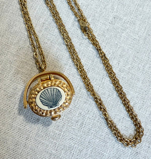 Vintage Gold - Tone Nantucket Basket Charm Necklace, Large Scallop Shell - Abigail Fox Designs Nantucket