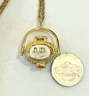 Vintage Gold - Tone Nantucket Basket Charm, Small Light House and Tall Ship Scene - Abigail Fox Designs Nantucket