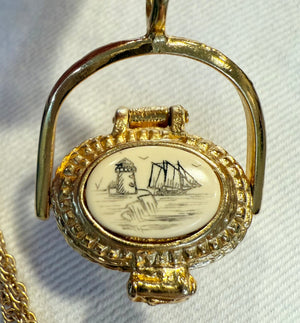 Vintage Gold - Tone Nantucket Basket Charm, Small Light House and Tall Ship Scene - Abigail Fox Designs Nantucket
