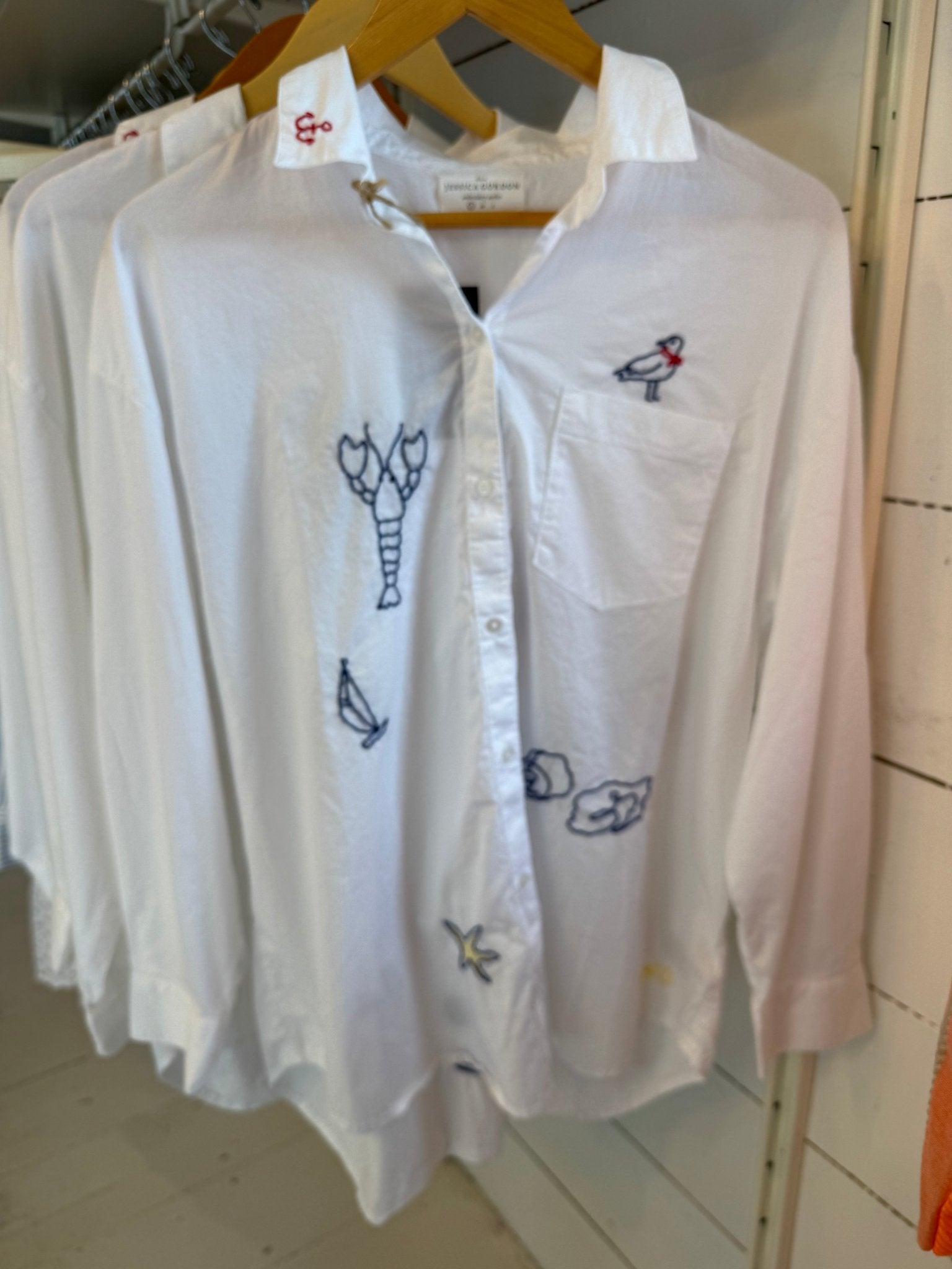 White Hand Embroidered Nantucket Shirt - Abigail Fox Designs Nantucket