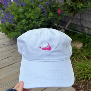White Hat with Hot Pink Nantucket Island Embroidered Baseball Hat - Abigail Fox Designs Nantucket