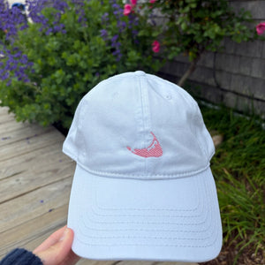 White Hat with Light Pink Embroidered Nantucket Island Baseball Hat - Abigail Fox Designs Nantucket