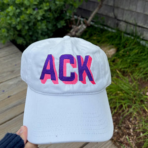 White Hat with Purple and Hot Pink Shadow Ack Nantucket Baseball Hat - Abigail Fox Designs Nantucket