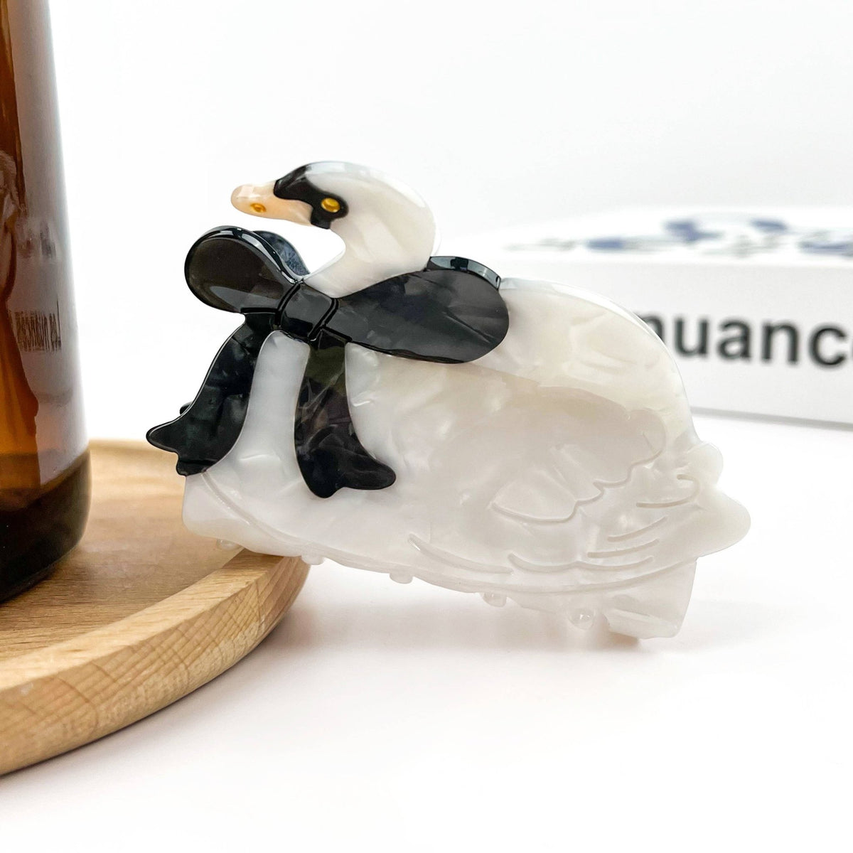 White Swan Acetate Hair Claw with Black Bow - Abigail Fox Designs Nantucket