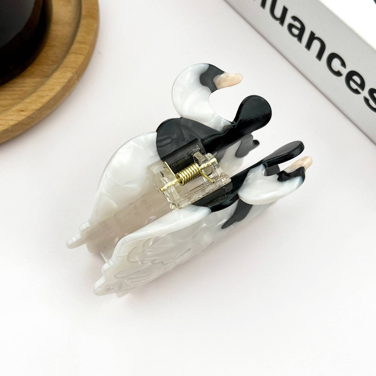 White Swan Acetate Hair Claw with Black Bow - Abigail Fox Designs Nantucket