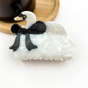 White Swan Acetate Hair Claw with Black Bow - Abigail Fox Designs Nantucket