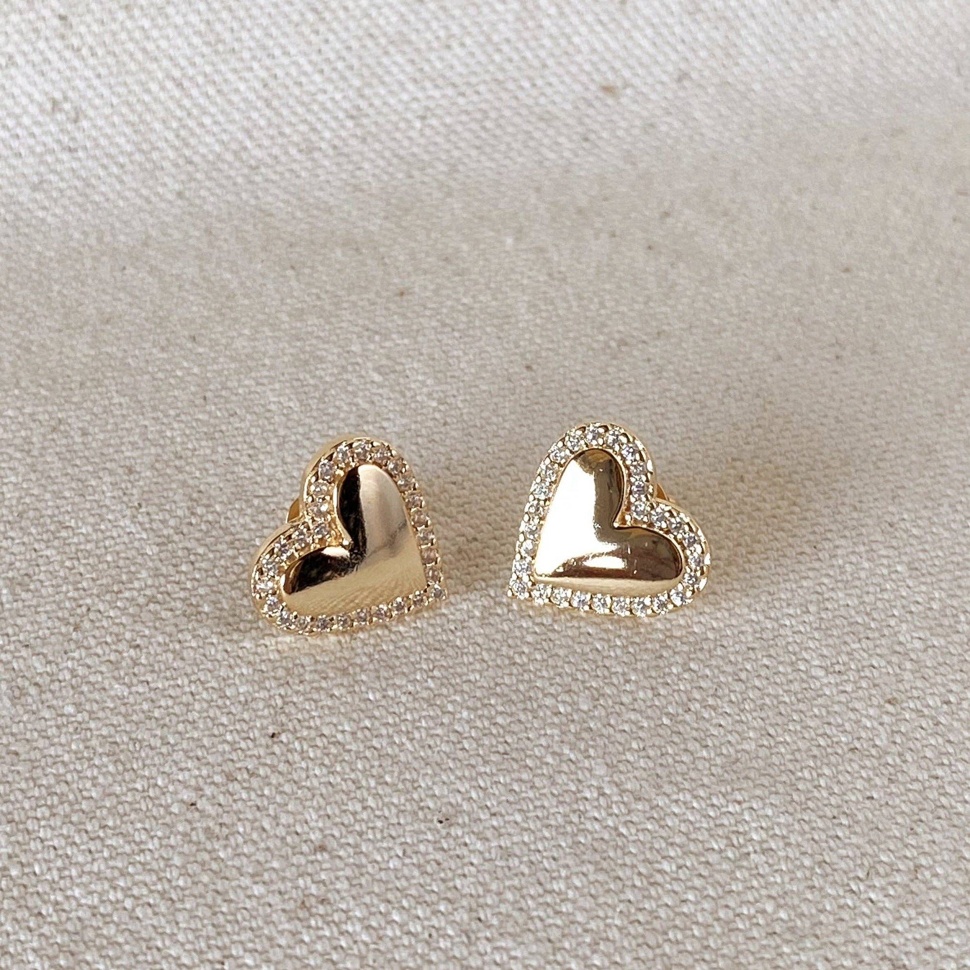 12mm Heart Stud Earrings with Cubic Zirconia border - Abigail Fox Designs