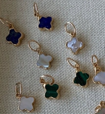 14ky GF Charms, Mother Of Pearl, Lapis & Malachite Clovers - Abigail Fox Designs