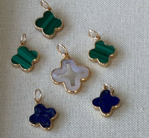 14ky GF Charms, Mother Of Pearl, Lapis & Malachite Clovers - Abigail Fox Designs