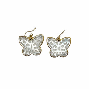 14KY Gold Filled Carved Mother of Pearl butterfly Earrings - Abigail Fox Designs