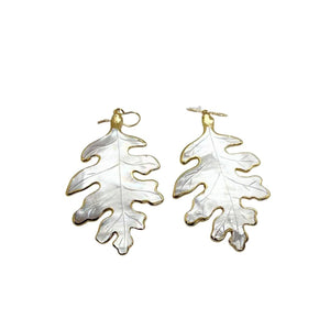 14KY Gold Filled Carved Mother of Pearl Leaf Earrings - Abigail Fox Designs