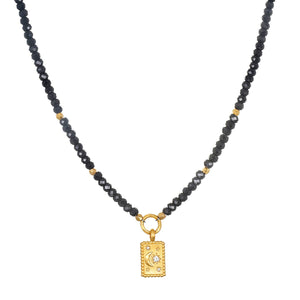 16" Black spinel celestial pendant necklace - Abigail Fox Designs
