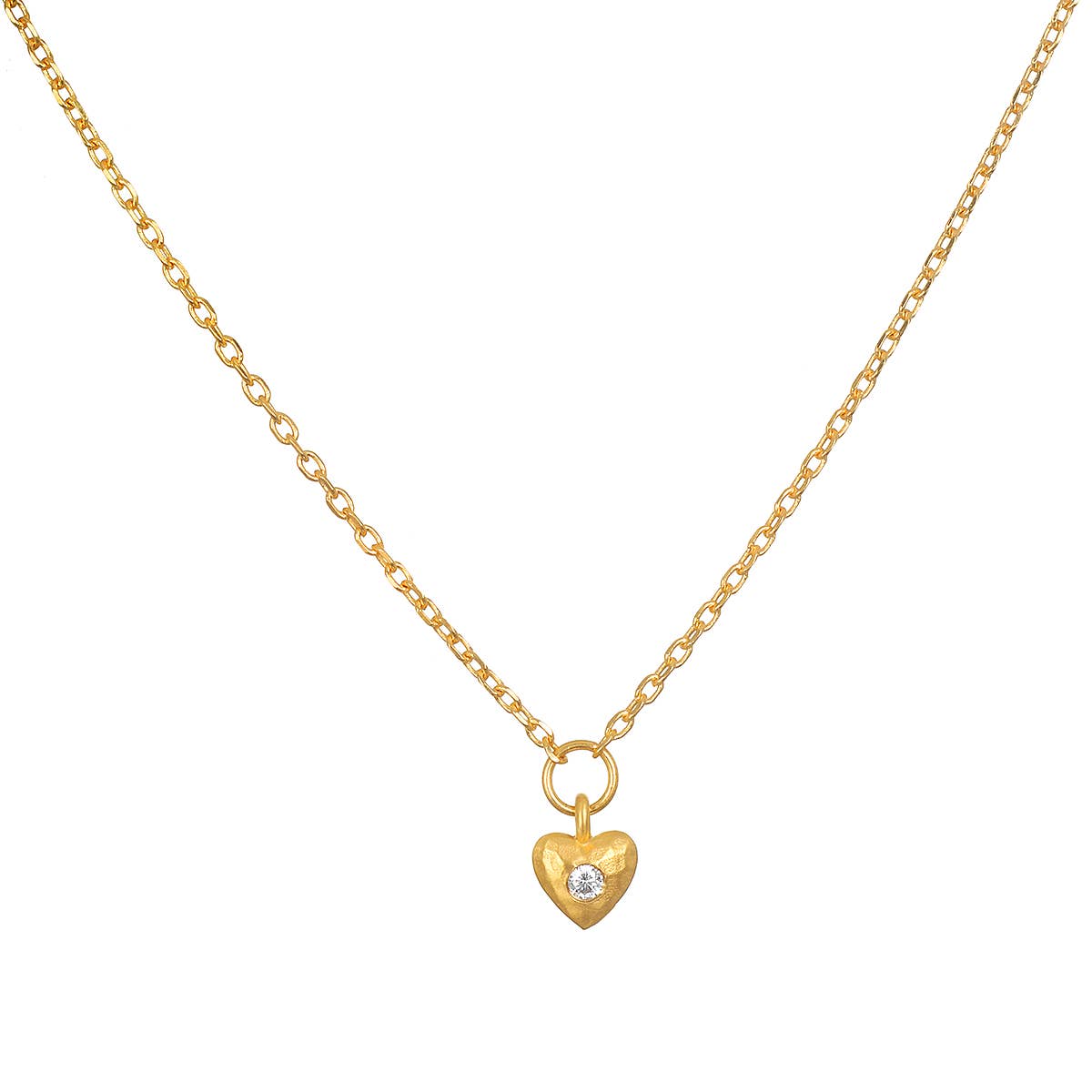 16" White Topaz Mini Heart Pendant Necklace, "Inner Light" Necklace - Abigail Fox Designs