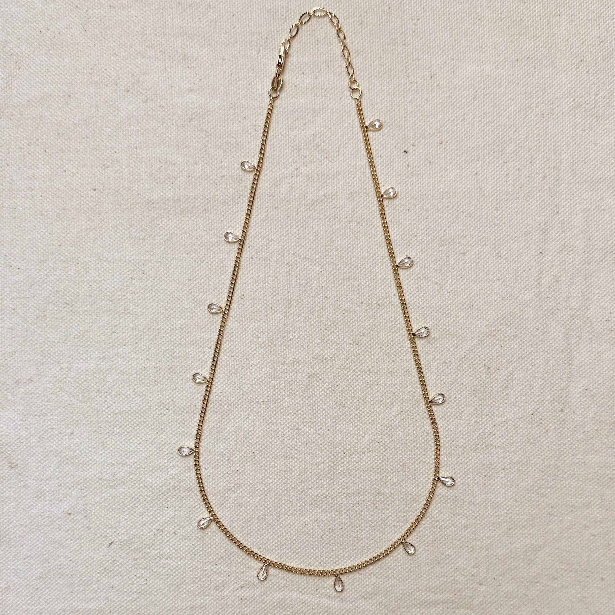 18k Gold Filled 2mm Curb Chain With Bezel CZ Drops Necklace - Abigail Fox Designs
