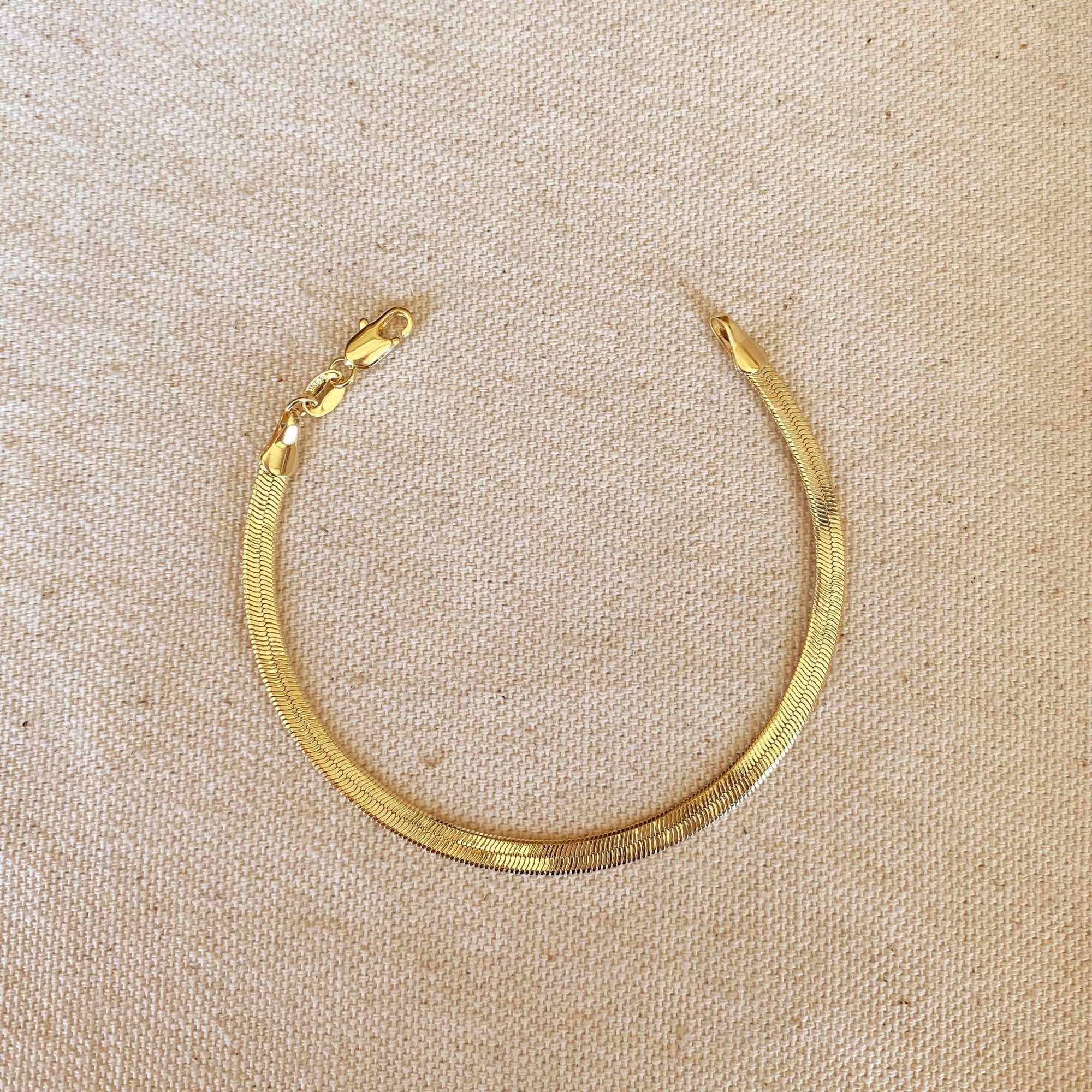18k Gold Filled 4mm Herringbone Bracelet - Abigail Fox Designs