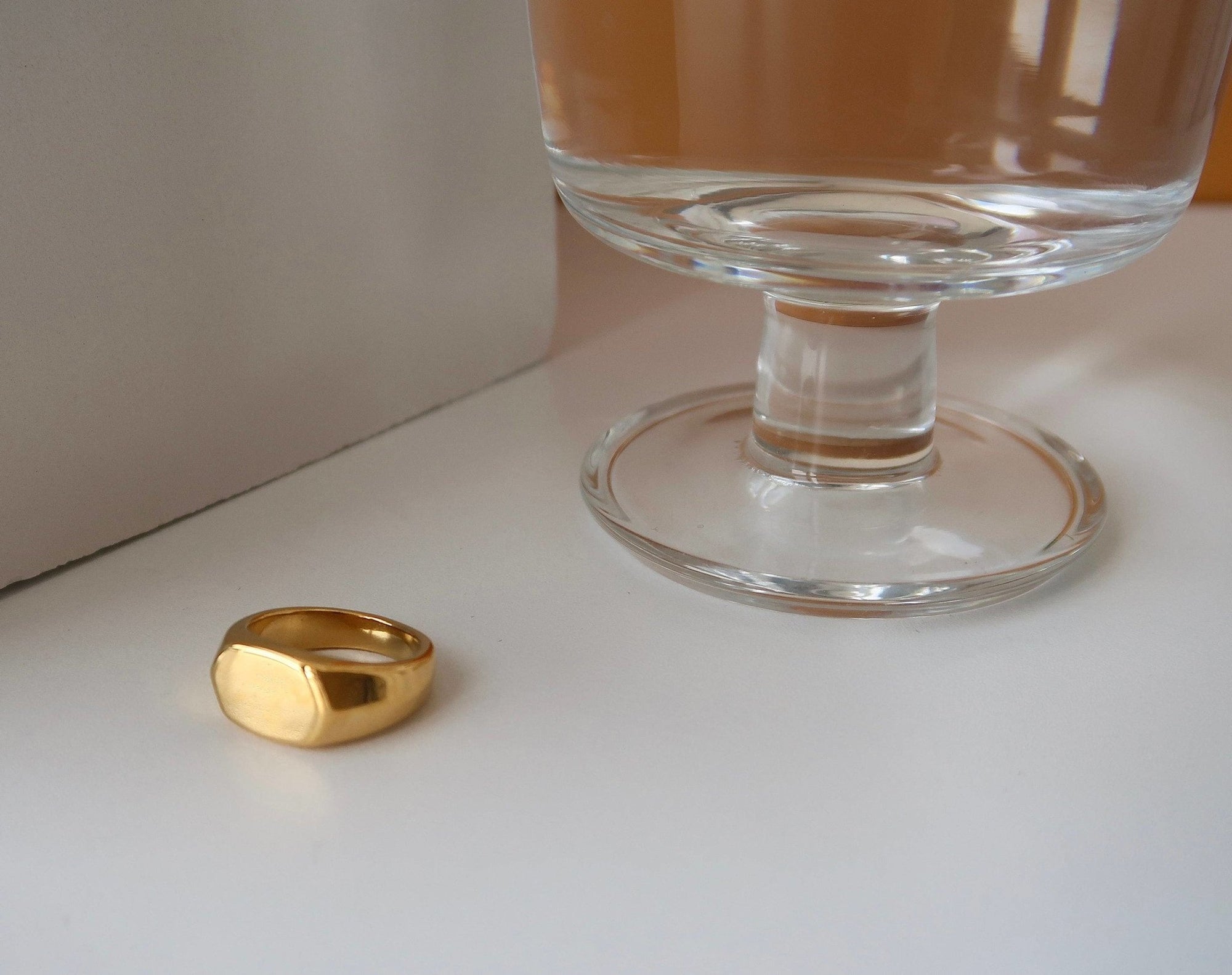 18K Gold Filled Hexagon Signet ring - Abigail Fox Designs