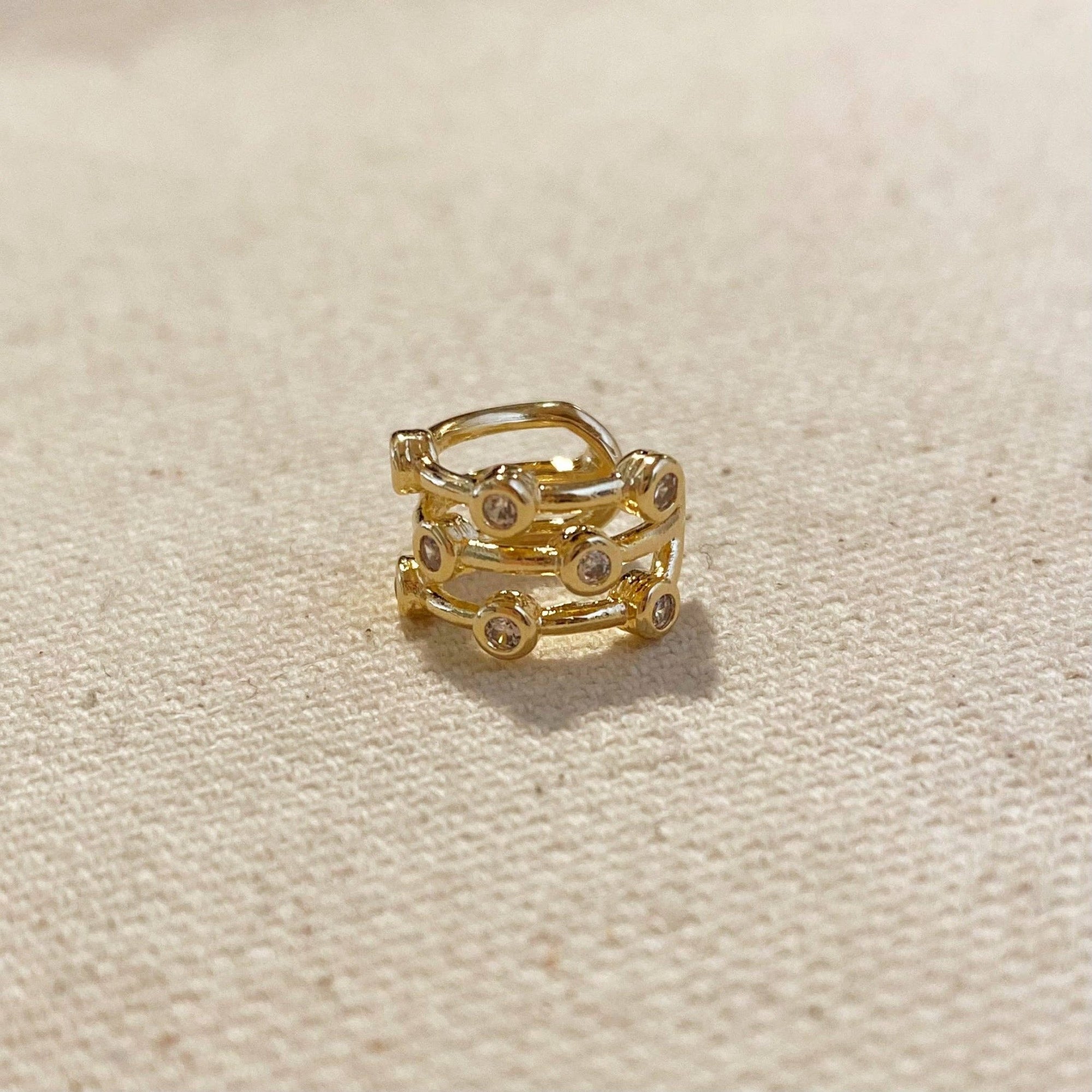 3 in 1 Spaced Bezel Cubic Zirconia Ear Cuff, 18k Gold Filled, Abigail Fox - Abigail Fox Designs