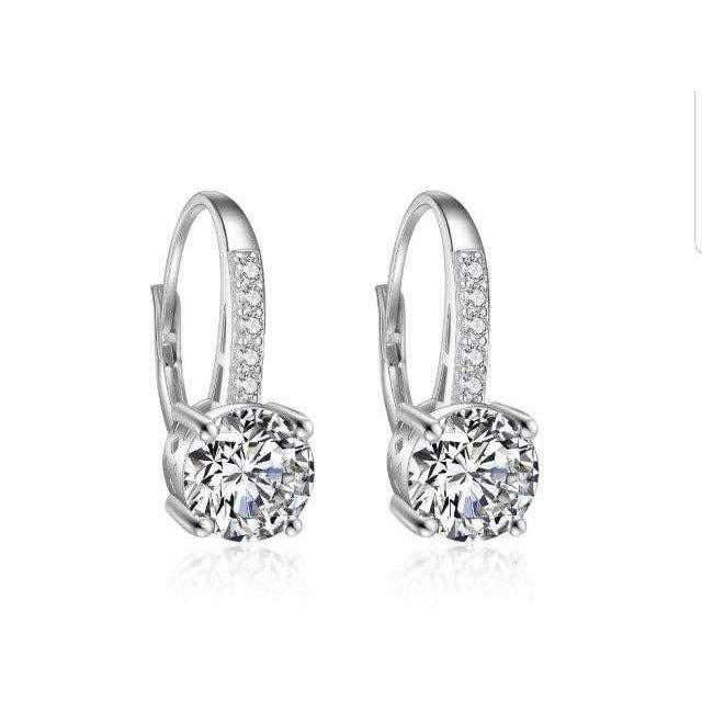 4CT Cubic Zirconia Leverback Earrings. Sterling Silver and Rhodium - Abigail Fox Designs