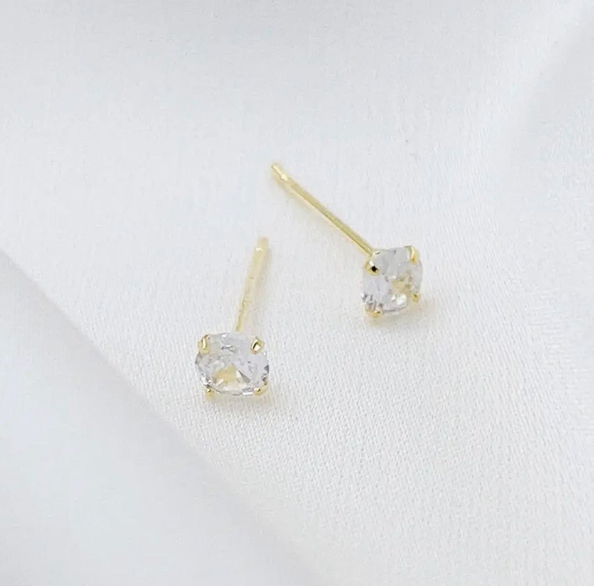 4mm Cubic Zirconia Diamond Stud Earrings, 18k gold vermeil - Abigail Fox Designs