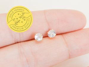 4mm Cubic Zirconia Diamond Stud Earrings, 18k gold vermeil - Abigail Fox Designs