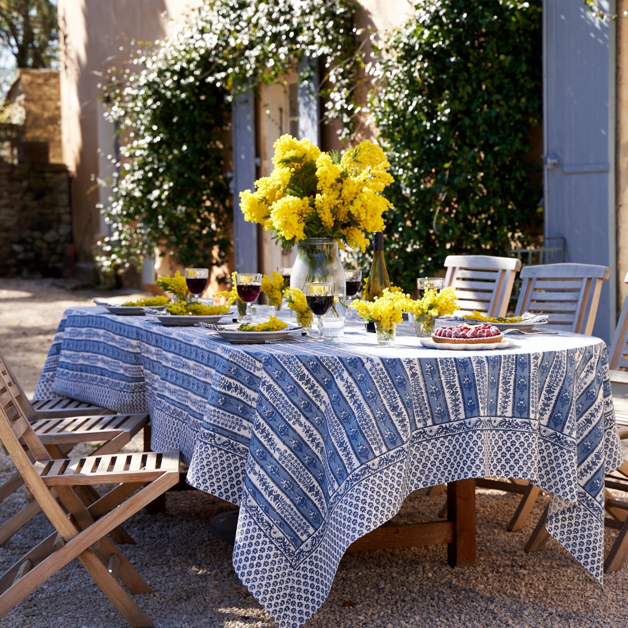 71 x 128, Provence Avignon Blue & Marine Tablecloth - Abigail Fox Designs