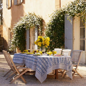 71 x 128, Provence Avignon Blue & Marine Tablecloth - Abigail Fox Designs