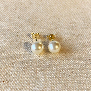 8mm Classic Pearl Stud, 18k Gold Filled, Abigail Fox Jewelry Collection - Abigail Fox Designs