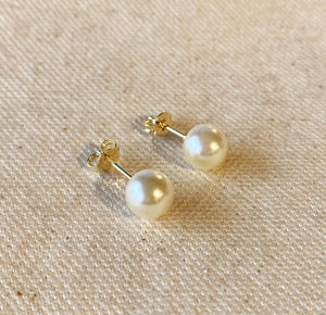 8mm Classic Pearl Stud, 18k Gold Filled, Abigail Fox Jewelry Collection - Abigail Fox Designs