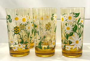 Vintage Mid-Century Barware, Embossed Daisy Highball Glasses, set of 6, Made by Culver