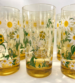 Vintage Mid-Century Barware, Embossed Daisy Highball Glasses, set of 6, Made by Culver