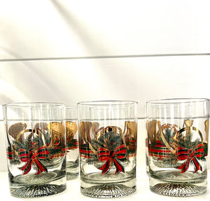 Culver, Signed Vintage Mid-Century Barware, 22K Gold Holiday Yule Horn, 16 Oz Double Old Fashion, Set of 6