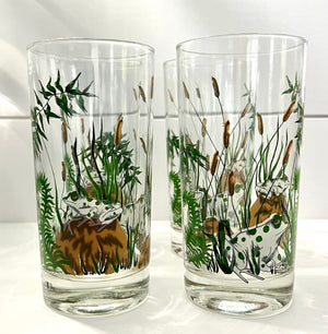 Cera, Signed Vintage Mid-Century Barware, Frog Cat Tail Highball Glasses, Set of 4