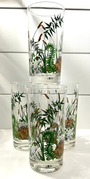 Cera, Signed Vintage Mid-Century Barware, Frog Cat Tail Highball Glasses, Set of 4