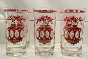 Culver, Signed Mid-Century Barware, Christmas Ornaments,  Highball tumbler, Set of 6, (ONLY 1 set Left!)