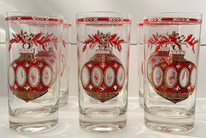 Culver, Signed Mid-Century Barware, Christmas Ornaments,  Highball tumbler, Set of 6, (ONLY 1 set Left!)