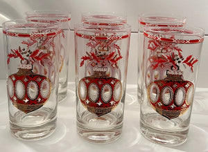 Culver, Signed Mid-Century Barware, Christmas Ornaments,  Highball tumbler, Set of 6, (ONLY 1 set Left!)