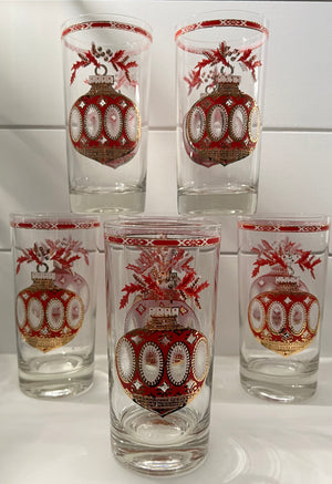 Culver, Signed Mid-Century Barware, Christmas Ornaments,  Highball tumbler, Set of 6, (ONLY 1 set Left!)