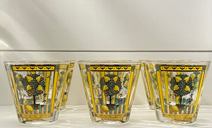 Georges Briard, Signed Vintage Mid-Century Barware, Lemon Tree Rocks Glasses, Set Of 6