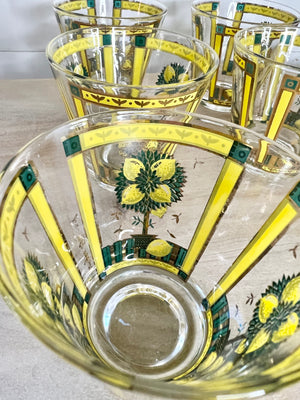 Georges Briard, Signed Vintage Mid-Century Barware, Lemon Tree Rocks Glasses, Set Of 6