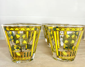 Georges Briard, Signed Vintage Mid-Century Barware, Lemon Tree Rocks Glasses, Set Of 6