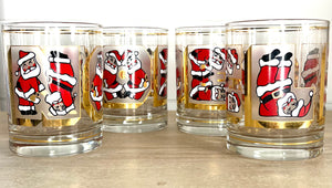 Culver, Signed Vintage Mid-Century Barware, Santa "Noel" Old Fashioned Tumblers, Set of 4